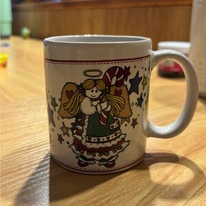 Vintage Ceramic Holiday Angel Mug with Candy Cane Design